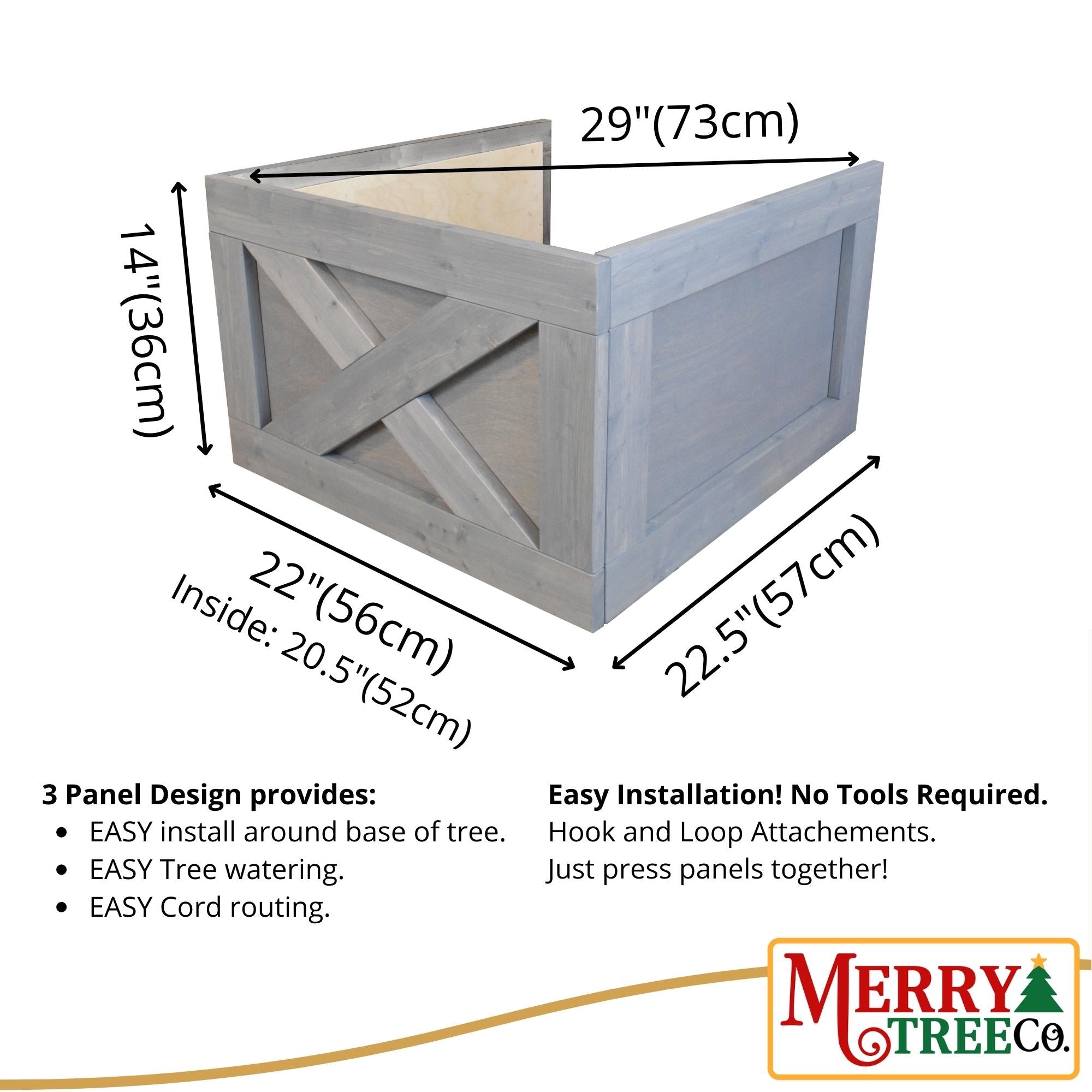 Tree box on white background with listed dimensions.