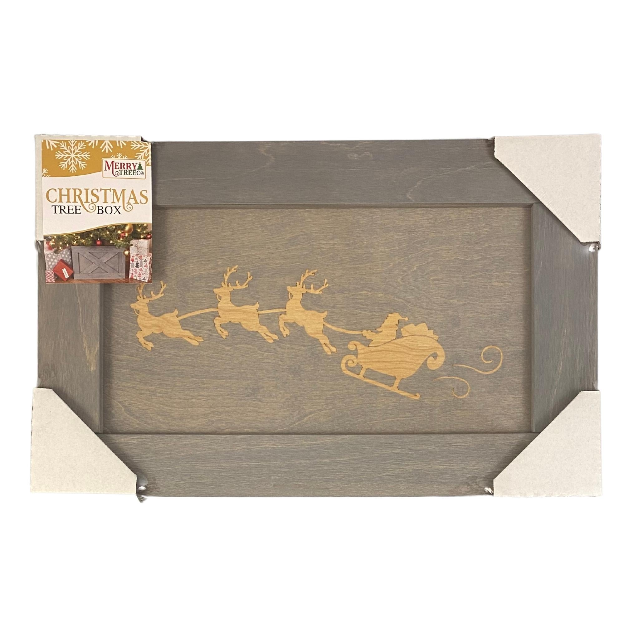 Front picture of Grey Santa's sleigh box packaged up.