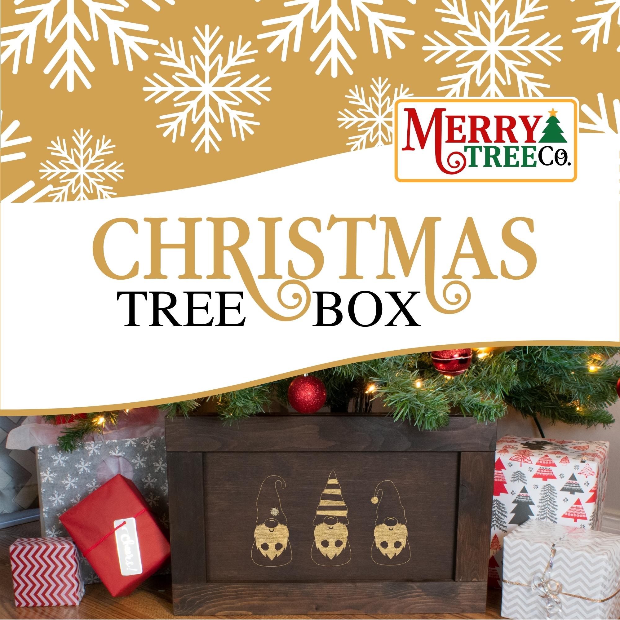 Christmas Tree box design card with dark brown christmas gnomes design.