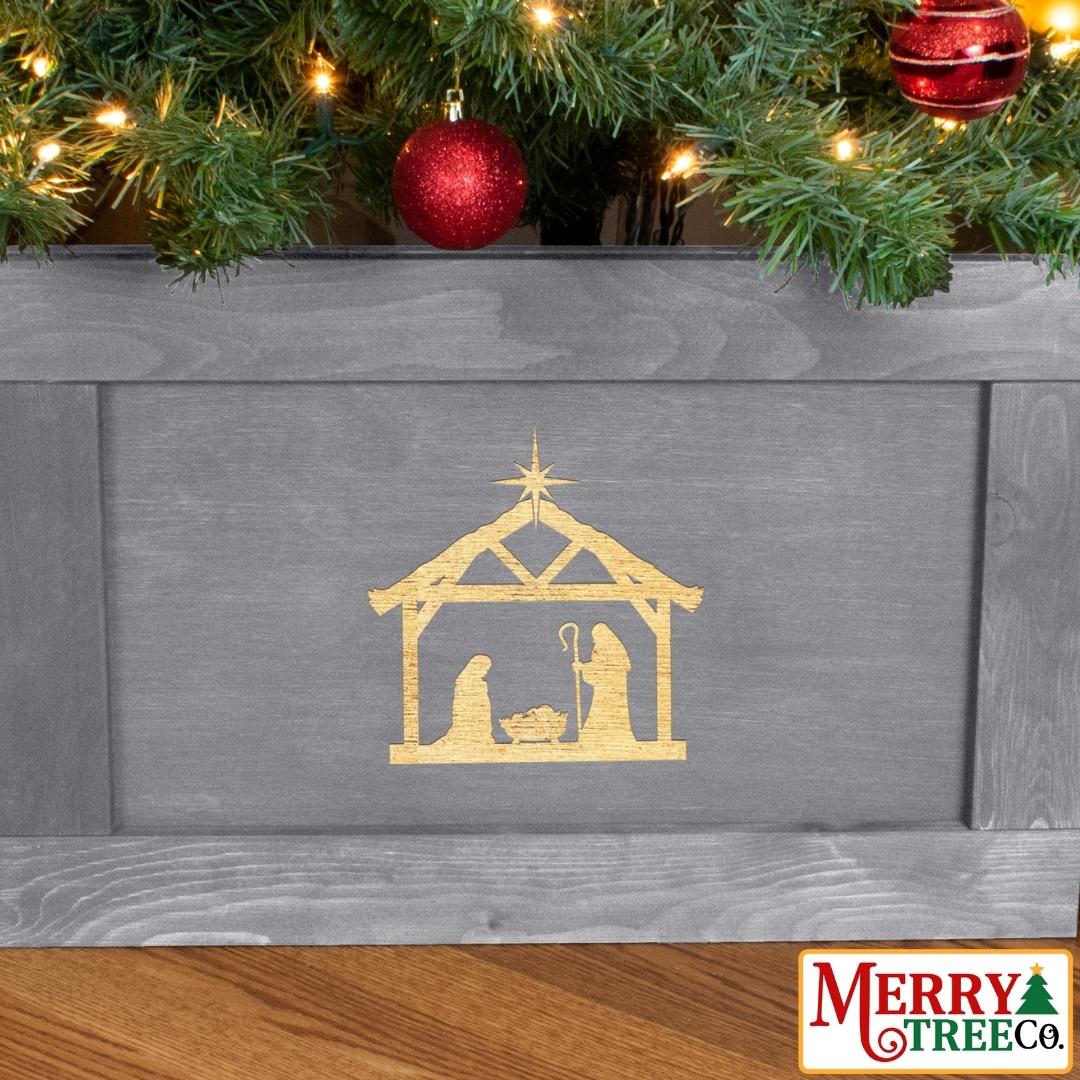 Close up of manger tree box design.