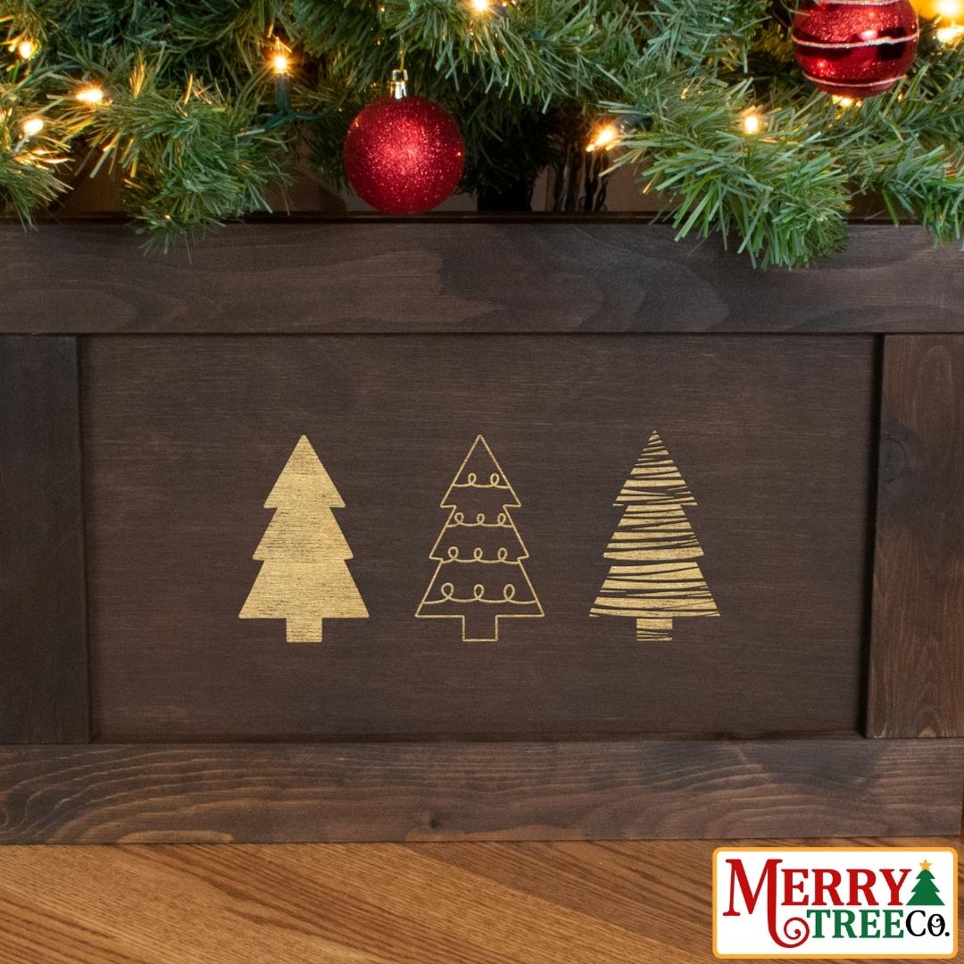 Close up Tree Trio design on dark brown tree collar.